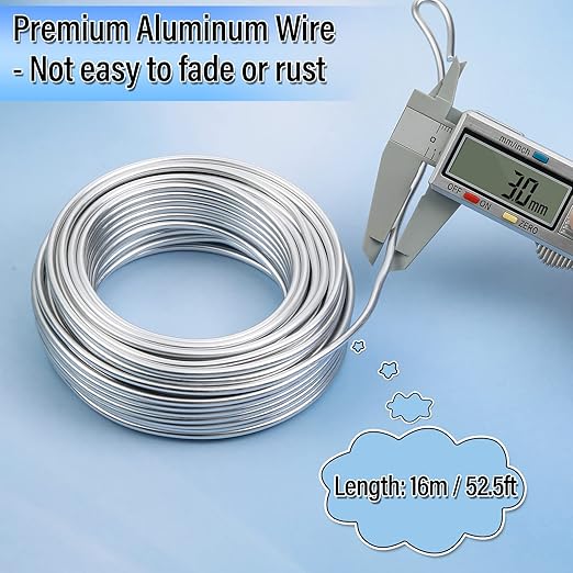 3mm Craft Wire for Sculpting, 52 Ft Aluminum Bendable Thick Metal for Bonsai Trees, Floral Armature, Weaving, Wrapping, Clay Models, Dolls, DIY Jewelry Making (9 Gauge Thickness)