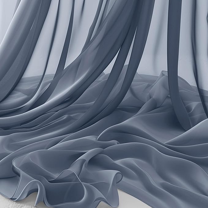 Horbaunal Dusty Blue Chiffon Fabric by The Yard, 10 Yard Continuous Sheer Fabric 59" Wide Soft Draping Fabric for Wedding Arch Draping Party Backdrop DIY Sewing