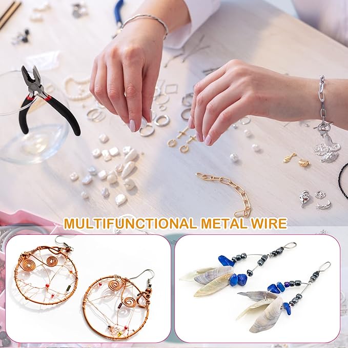 Funrous 5 Rolls 5 Size Jewelry Wire 18, 20, 22, 24, 26 Gauge Copper Wire Kit Jewelry Beading Bendable Craft Metal for Making Crafts, Sculpting with a Pliers(Silver)