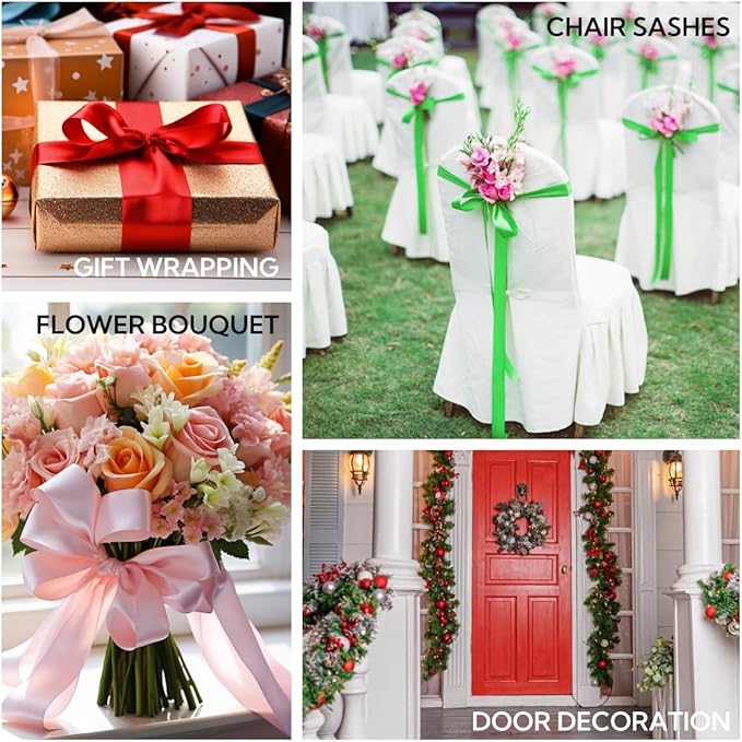 4 Inch 25 Yard Wide Satin Ribbon Green, Solid Fabric Large Ribbon Roll for Cutting Ceremony Wedding Opening Party Decoration, Chairs, Sewing, Festival Pageant Sashes