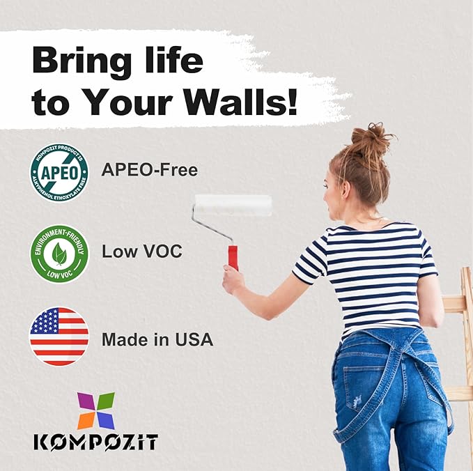 Kompozit ONE Ultra Cover Interior/Exterior White 100% Acrylic Paint & Primer for walls 1 Gallon, Flat. High Durability and Scratch-Resistant Paint. Made in USA. Low VOC.
