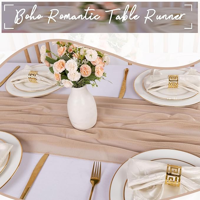 Champagne Chiffon Table Runner 30 x 120 Inches Sheer Table Runner 10ft Romantic Chiffon Table Runner for Wedding Decor Birthday Party Bridal Baby Shower Decoration