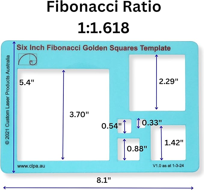 6" Square Stencil Template for Drawing and Drafting: A Fibonacci-Inspired Square Drawing Tool for Artists Allows The Simple Application of The Golden or Divine Ratio for Artistic Design