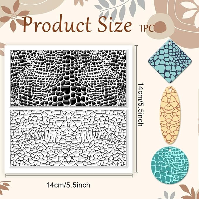 CHGCRAFT Leather Cracks Polymer Clay Texture Sheets Alligator Leather Flaw Silicone Texture Stamp Clay Modeling Pattern Pad Texture Sheets for Polymer Clay Making Earrings Jewelry
