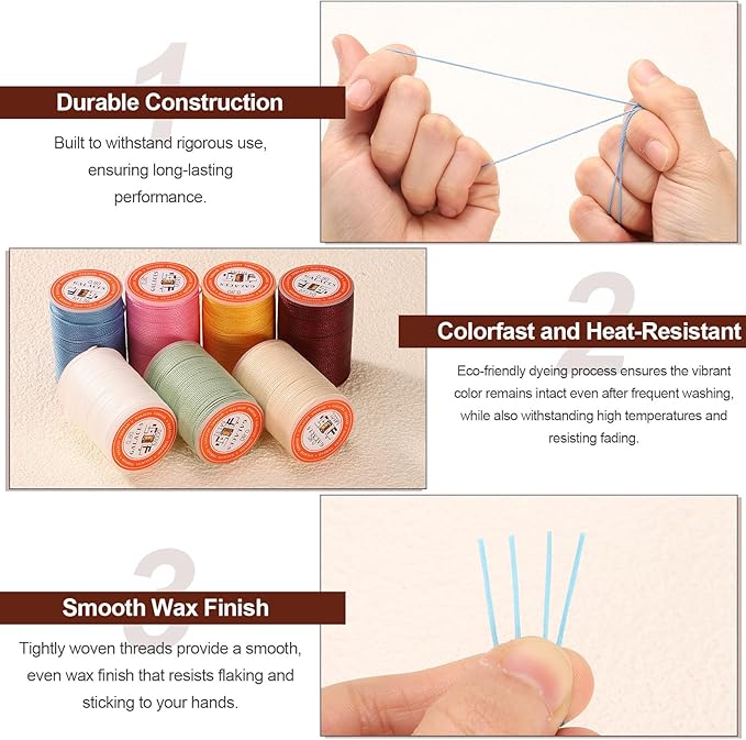 uxcell Round Leather Sewing Waxed Thread, 55m / 60 Yards Polyester Wax String, 0.80mm Wax Stitching Cord for Leather Crafts, Bookbinding, Bracelets Braided, Red, 2pcs
