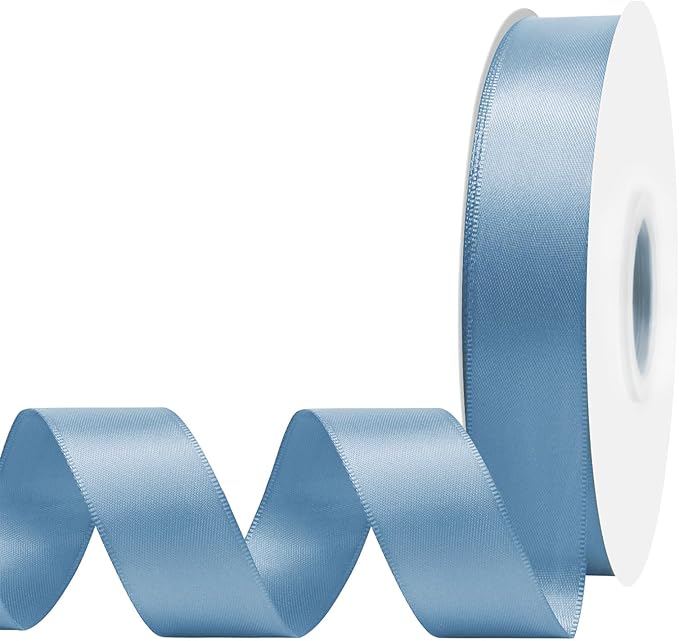 Dusty Blue Satin Ribbon 7/8" X 50 Yards Solid Color Double Faced Ribbons Perfect for Crafts Wedding Decor Bow Making Arts Sewing and More
