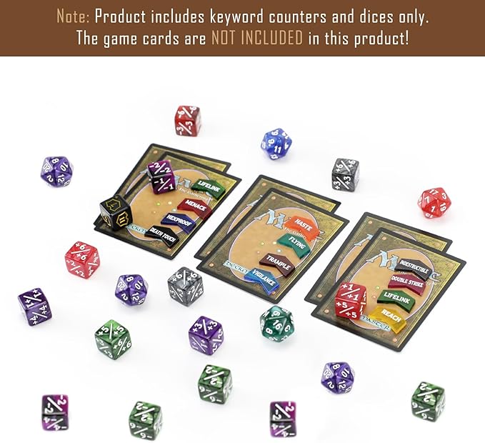 130PCS MTG Keyword Counters Tokens & MTG Life Counter Dice Set for Magic Card Accessories, Compatible with MTG CCG Card Gaming Accessories