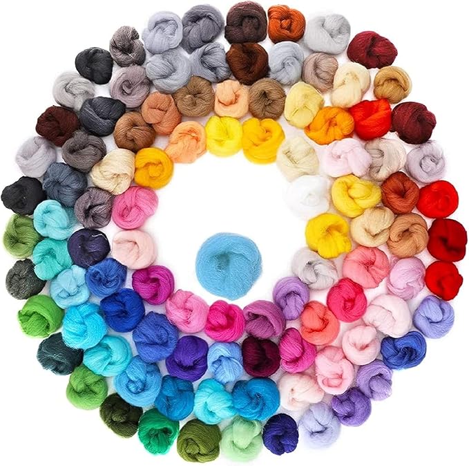 Habbi 100 Colors Needle Felting Wool - Fibre Wool Roving for DIY Craft, Needle Felt Roving for Spinning Blending Custom Colors