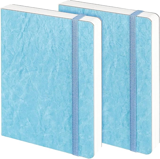 Funto Watercolor Journal, 7.5x5, 2 Packs, 44 Pages Each, Cold-Pressed 100% Cotton, Pearlescent PU Leather Blue Cover, Art Supplies for Mixed Media