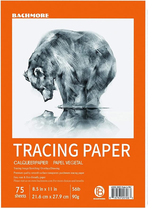 Translucent Vellum Paper, Bachmore 8.5x11 inches Tracing Pad, 75 Sheets for Pencil, Marker and Ink - Trace Images, Printable, Sketch, Preliminary Drawing, Overlays 56 LB / 90 GSM (1 Pack)