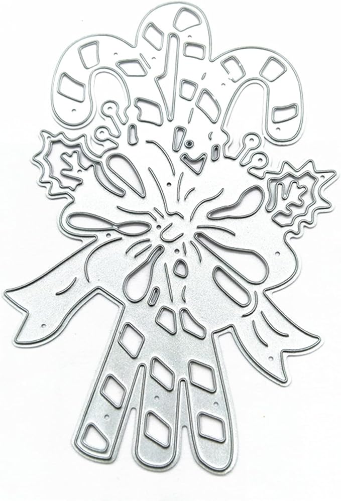 Metal Cutting Dies DIY Merry Christams Embossing Stencil Template Scrapbooking Card Making Mold Photo Album Arts Crafts Tools (Christmas Scepter bow-10.3x6.7cm)