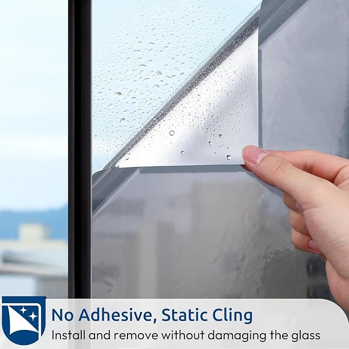 rabbitgoo Window Privacy Film One Way Window Tint for Home, Removable Reflective Heat Sun Blocking Anti UV Glass Door Covering, Mirror Tinting Film House Office, 23.6 in X 13.1 Feet, Silver