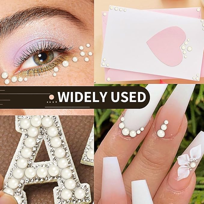 3090 Pcs 4 Sheets Pearl Rhinestone Stickers 3/4/5/6 mm Self Adhesive Craft Rhinestones Gems for Face Eyes Makeup Hair Body (Beige_pearl-3/4/5/6mm)
