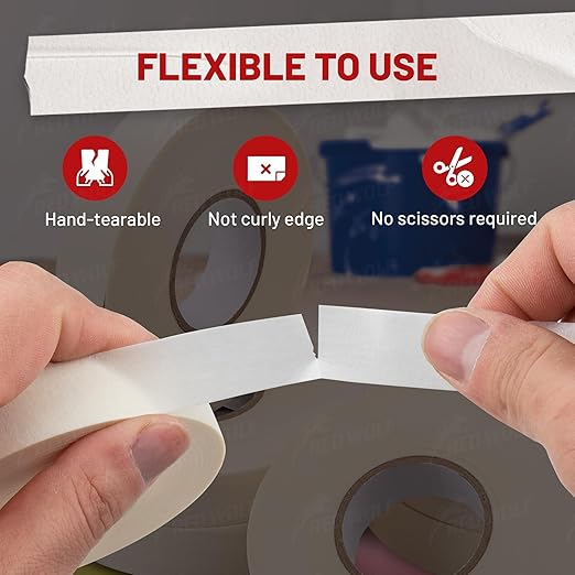 RED WOLF 6 Pack Masking Tape 0.7" x 60 Yards, General Purpose for Painting Arts Crafts Label Car Painting, Sharp Paint Line No Residue Painters Tape White Beige Crepe Paper Tape Heat Resistance