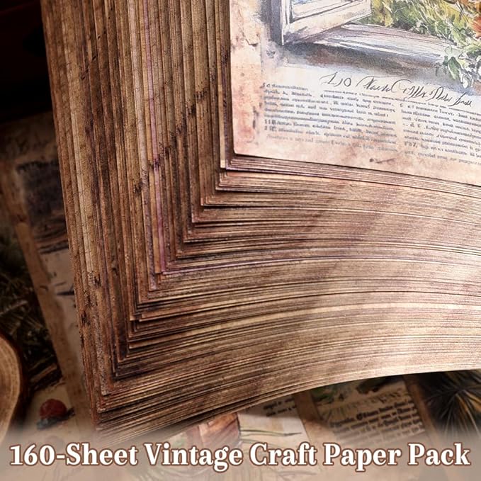 icceemee 160 Sheets Vintage Retro Scrapbook Paper, Junk Journaling Supplies Kit for Bullet Journals, Collage Art, Poster & Room Decor, Card Making, Gift Wrapping