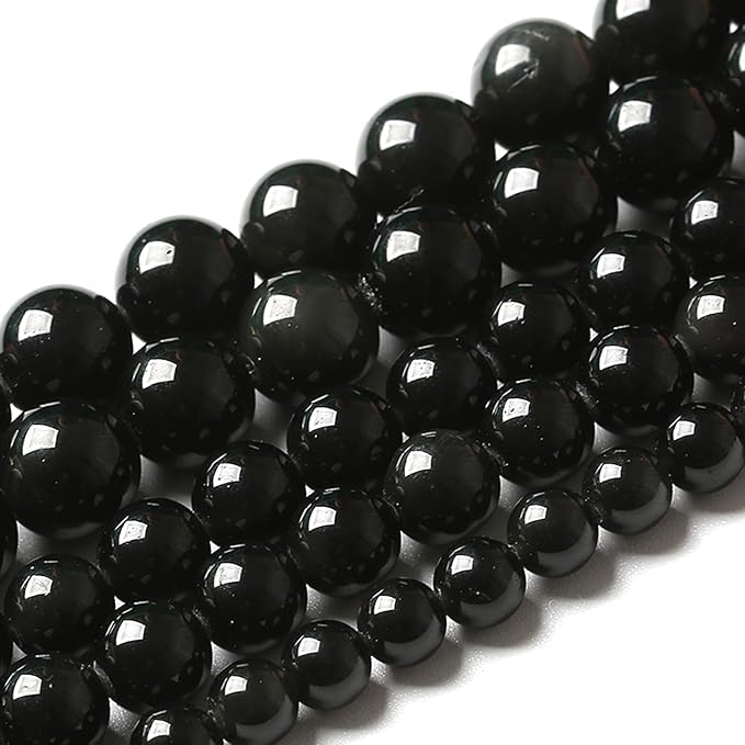 8MM 90pcs Natural Black Obsidian Stone Energy Healing Beads Round Loose Beads for Jewelry Making Bracelet 2 Strands 32"