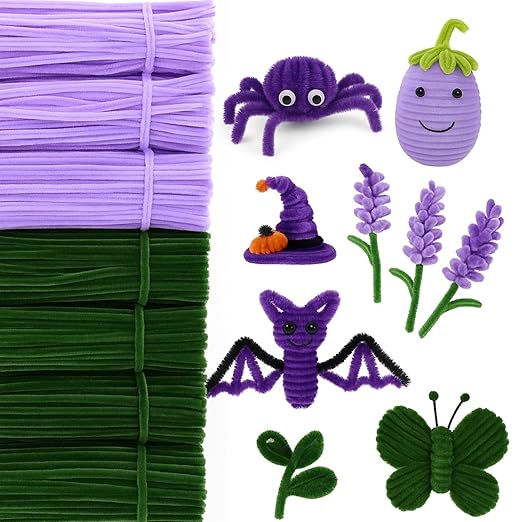 700 Pcs Halloween Fall Pipe Cleaners Craft Bulk Pastel Chenille Stems Flower DIY Gradient Colored Fluffy for School Classroom Thanksgiving Christmas Party Supplies(Purple,Green)