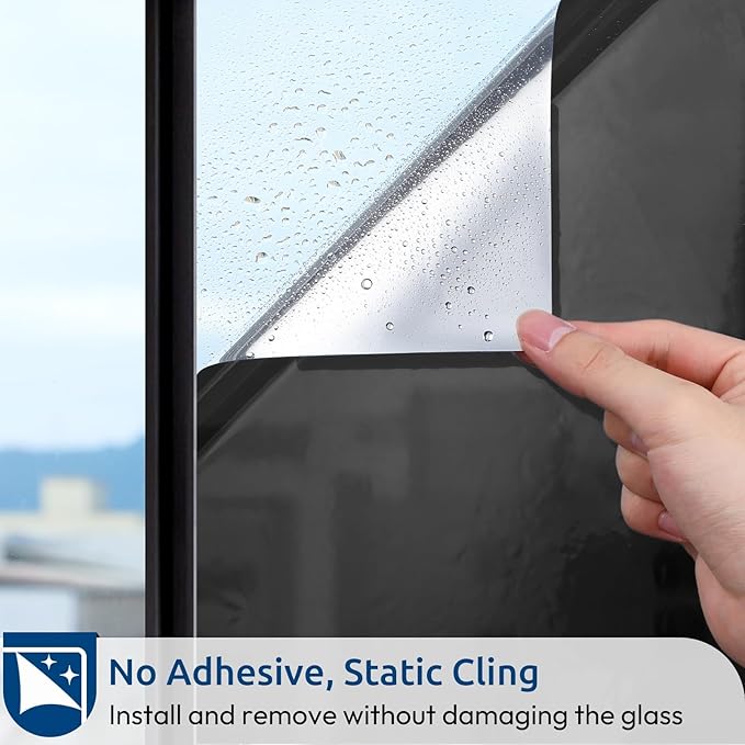 rabbitgoo Window Privacy Film One Way Window Tint for Home, Removable Reflective Heat Sun Blocking Anti UV Glass Door Covering, Mirror Tinting Film House Office, 35.4 in X 16.4 Feet, Black Silver