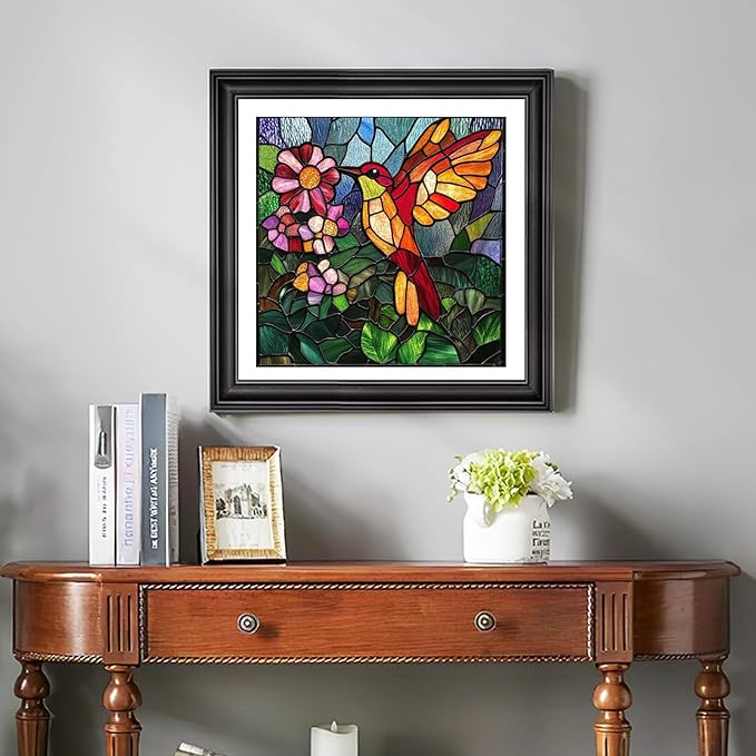 Wooden Puzzle for Adults, Stained Glass Hummingbird Jigsaw Puzzles 200 Piece, Unique Shapes Family Reunion Puzzle for Adults and Kids, Beautiful Package, Best Gift for Family Friends 11.4x11in