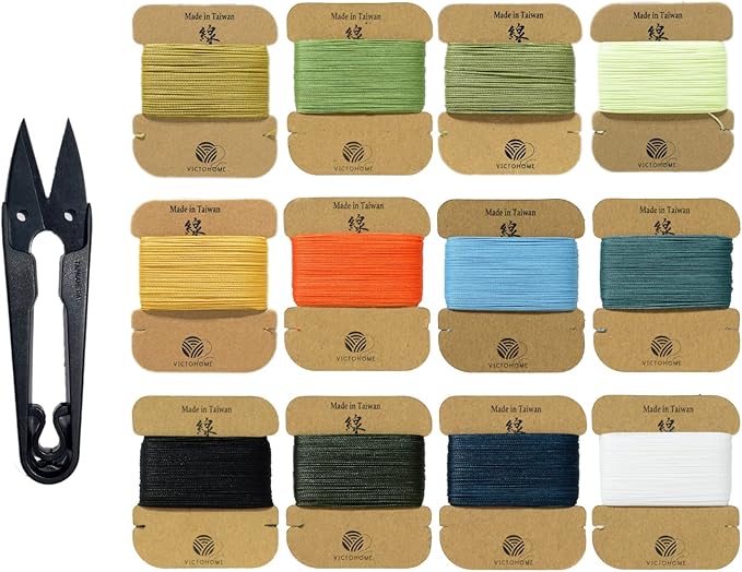 Bonded & Round Waxed Threads, 3-PLY Round Thread 12 Colors 384 Yards - Hand Sewing - All Leather Projects/Crafts/All-Purpose Threads/Macrame/Bracelet (0.45 mm, 32yd/Each)