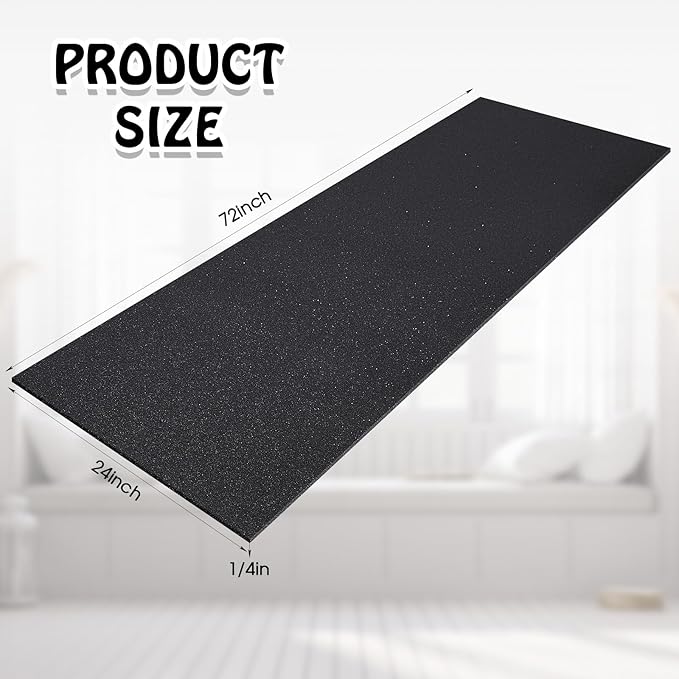 Amylove Polyurethane Foam 24" x 72" High Density Cushion Upholstery Foam Sheet for Seat Replacement DIY Projects Chairs Headboards Sofas Home (1/4" X 24" X 72",Black)