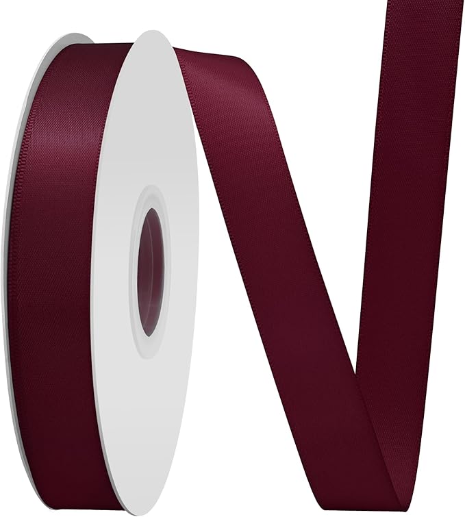 Wine Satin Ribbon 3/4" X 50 Yards Solid Color Double Faced Ribbons Perfect for Crafts Wedding Decor Bow Making Arts Sewing and More