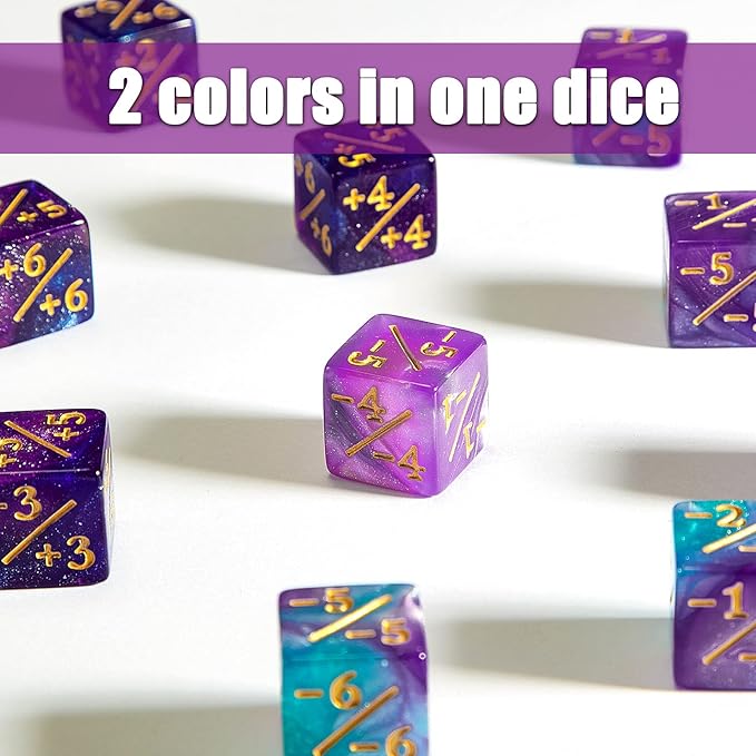 Sumind 48 Pcs Magic Life Counter Dice -1/+1 Counters Commander Buff Tokens 6 Sided Dice Loyalty Life Gifts Compatible with MTG CCG TCG Cards Gaming Accessory (Delicate Style)
