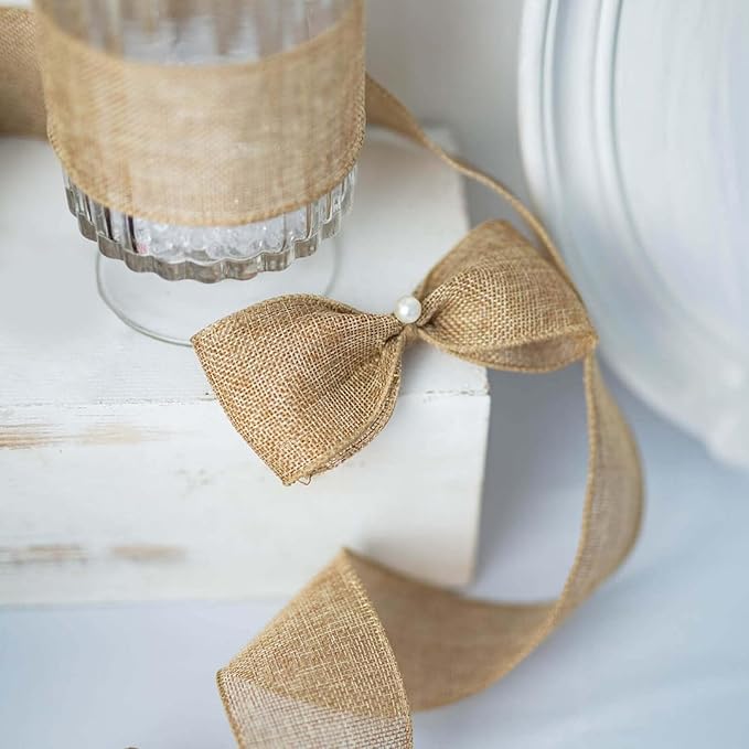 Burlap Ribbon Wired, Farmhouse Rustic Ribbon for Gifts Wrapping DIY Crafts Floral Bows Wreath Making Party Supplies Holiday Home Decoration, 2.5 Inch x 10 Yards