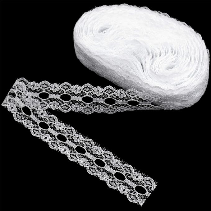 Lace Trim Ribbon White Sewing Lace Ribbon for Crafts Bridal Wedding Decorations, Bouquet and Gift Packaging (1.2Inch, 22 Yards)