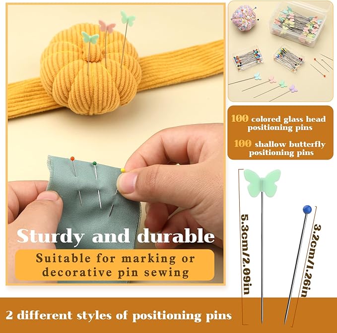 UzecPk Wrist Pin Cushions for Sewing Cute, Sewing Pin Cushion, Wrist Pin Cushion Finger Ring Pincushion with Elastic Strap, Sewing Products with 200PCS Sewing Pins for Sewing and Quilting