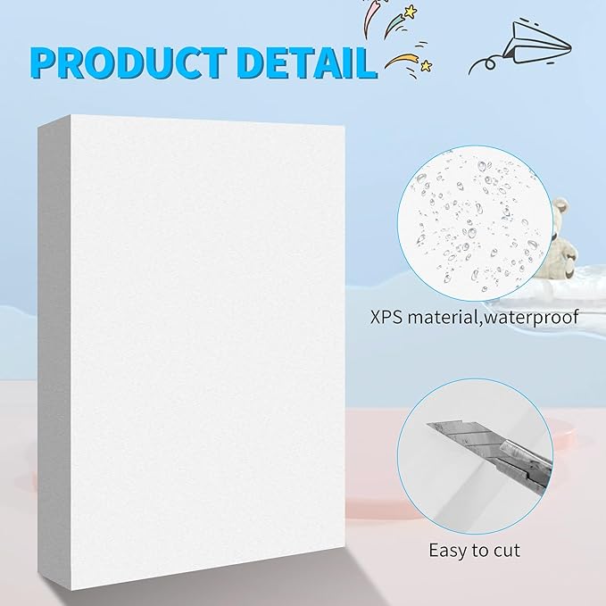LuckyFoam White 4 Pack 12x7.5x2 inch Foam Sheets 2 Inch Thick Polystyrene Rectangles XPS Foam Board Craft for Insulating DIY Modeling Art Supplies