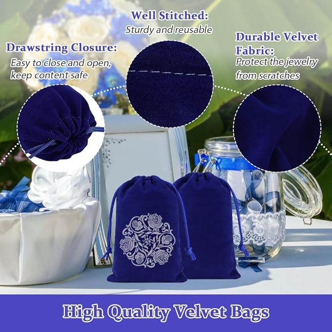 Shintop 20pcs Velvet Gift Bags, 4x6inch Blue Jewelry Bags Drawstring Coin Pouches for Dice Custom Packaging