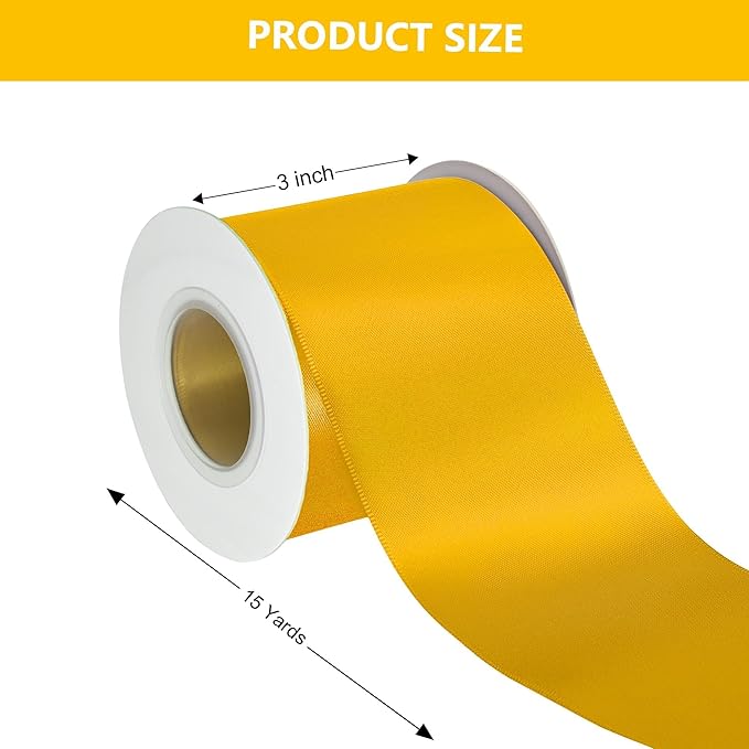 Yellow Satin Ribbon 3 Inch X 15 Yards Solid Color Double Faced Ribbons Perfect for Crafts Wedding Decor Bow Making Arts Sewing and More