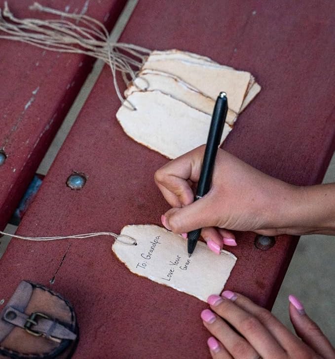Wanderings Handmade Vintage Deckle Edge Tags with String - 3.75 x 1.75” Only - Pack of 25 - Ideal for Price or Gift Tags, Arts, Crafts, Place Cards, Name Cards - Cold Press Thick 150 GSM