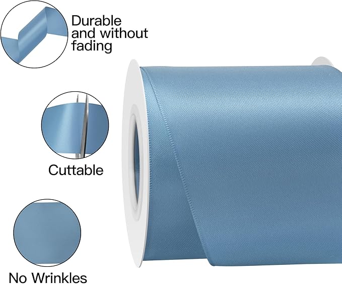 Dusty Blue Satin Ribbon 3 Inch X 15 Yards Solid Color Double Faced Ribbons Perfect for Crafts Wedding Decor Bow Making Arts Sewing and More