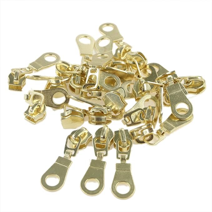 Leekayer White Nylon Zipper #5 Gold Metallic Nylon Coil Teeth Zipper by The Yards Bulk 10 Yards Tape with 25pcs Gold Sliders for DIY Sewing Tailor Craft Bag(White)