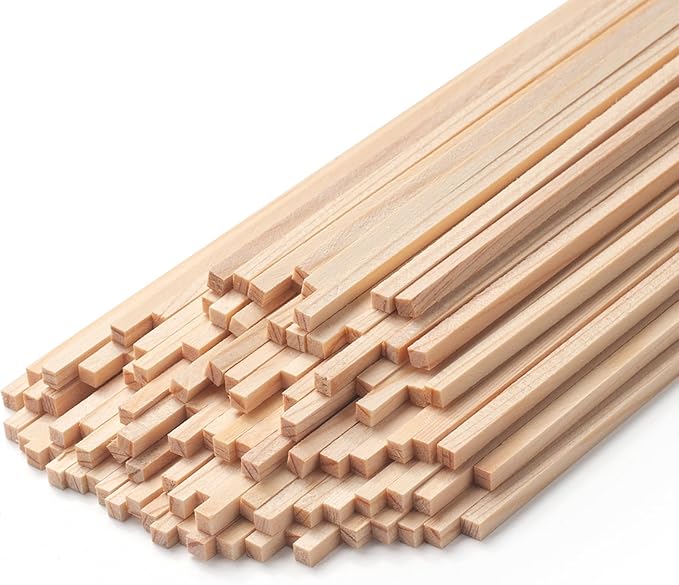 1/8" x 12" Square Wooden Dowel Rods Wood Square Dowels for Crafting, 100PCS Small Unfinished Wood Craft Sticks Hardwood Sticks Wooden Strips for Arts and DIYers, Miniature Buildings, Woodworking