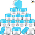 SATINIOR 12 Pack 10 oz Plastic Container Jars with Lids Round Clear Travel Cosmetic Container Slime Jars for Toiletries, Lotion, Cream, Ointments, Makeup, Rhinestone, Samples, Kitchen Storage(Blue)
