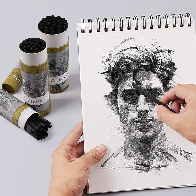 LOONENG Willow Charcoal Sticks, Natural Willow Charcoal for Artists, Beginners or Kids of All Skill Levels, Great for Sketching, Drawing and Shading, Approx 5-7mm in Diameter, Pack of 25
