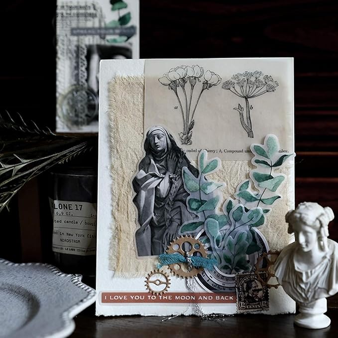 Vintage Vellum Stickers Floral Plants Elements Scrapbooking Supplies Flowers Botanic Natural Translucent Paper Self-Adhesive Junk-Journal Items (Eucalyptus)