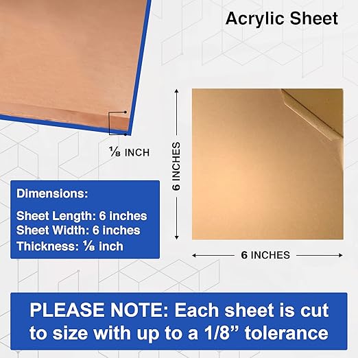 Duco USA-Made Clear Cast Acrylic Sheet 1/8 Inch Thick 6" x 6" - 12 Pack of Transparent Plexiglass Sheet - Lightweight Acrylic Board for Window Replacements, Displays, Signs, and More