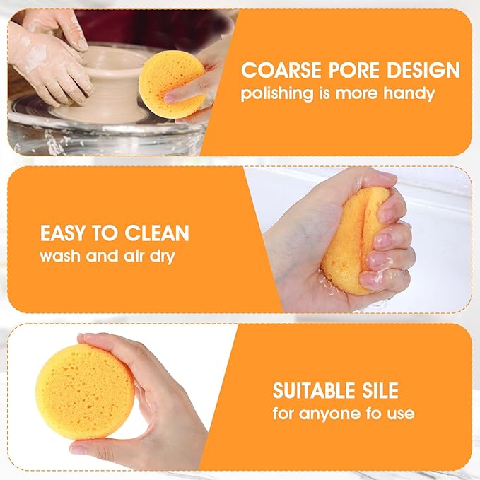 16 PCS Round Kitchen Cleaning Sponge Pottery Sponges Ymapinc 2.75 Inch Yellow Elasticity Pottery Sponges for Artist Paint Kitchen Shoes Leather Care Painting Face Art Crafts Household