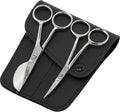 Small Embroidery 4.5 Inch Scissors Set of 2 Kit - Mini Double Bend Offset Duckbill and Double Bend Long Applique Needlepoint Blade with Pouch Sleeve (Polished)