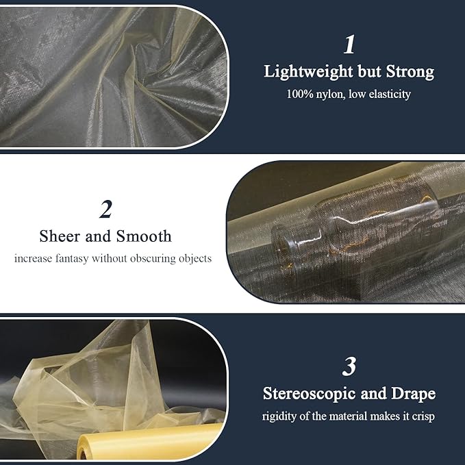 Gold Organza Tulle Fabric Rolls, Crystal Organza 12" by 50 Yards (150 ft) Sheer Nylon Silky Shiny Netting Spool Bolt for DIY Craft Table Runner Wedding Baby Shower Party Decor (Gold)