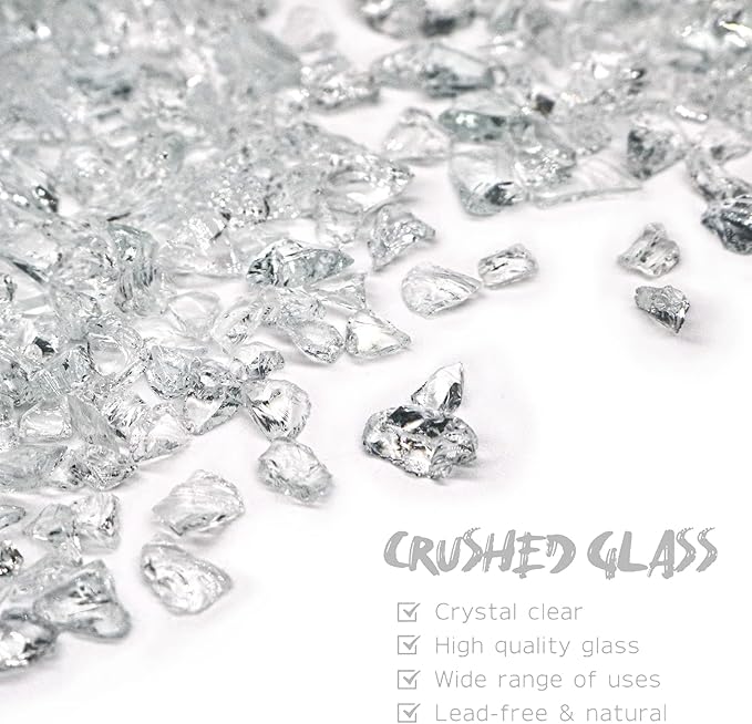 Crushed Glass for Resin Art, Broken Glass Pieces for Crafts Vase Filler Home Decorations,Crushed Glass for Crafts,3-6mm,1.5 Pound (Crystal/Transparent)