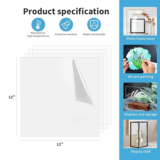 Art3d 5-Pack of 12×12" PET/Plexiglass Sheets, Transparent Clear Flexible Plastic Sheet Panels for Craft, Picture Frames, Sign Blank, DIY Display Project