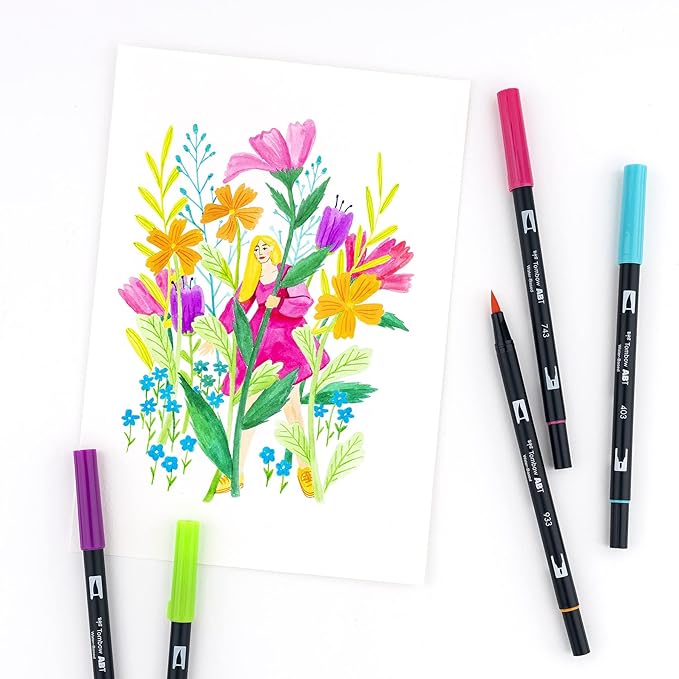Tombow 56185 Dual Brush Pen Art Markers, Bright, 10-Pack. Blendable, Brush and Fine Tip Markers