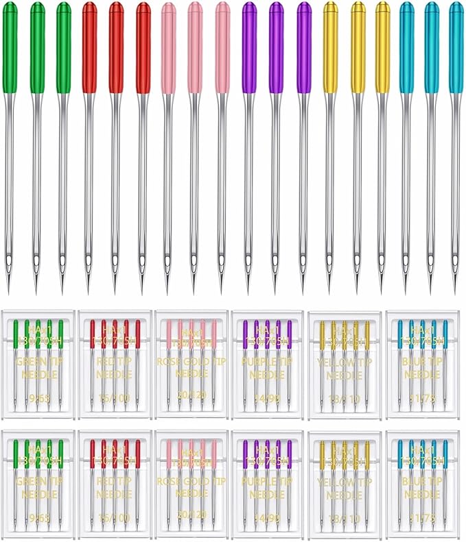 HONEYSEW 60 Pieces Sewing Machine Needles Universal Regular Point Machine Needles for Home Sewing Machine Compatible with Singer, Brother and Old Sewing Machine (Rose Gold,Size 20-60PCS)