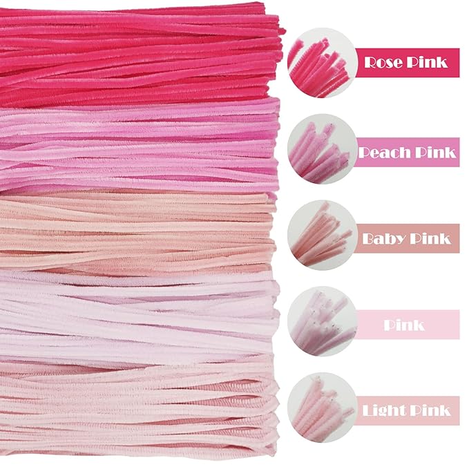 500PCS Pipe Cleaners Craft - Pink Pipe Cleaners Craft Bulk Supplies,Chenille Stems for Kids and Adults DIY Arts Crafts Project