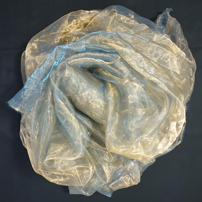 Two-Tone Iridescent Holographic Organza Fabric - 5.5 Yards by The Yard | Lightweight Sheer Tulle | for Wedding Dresses, Party Decor, DIY Crafts, Shiny Backdrops(Orange-Gold & Blue Sheen)